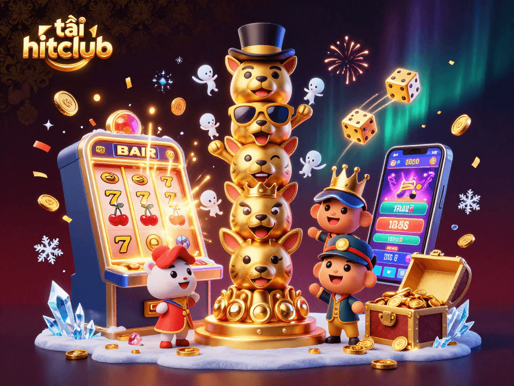 Spin the excitement with tải hitclub in a vivid 3D casino scene bursting with jackpots and dynamic game elements.