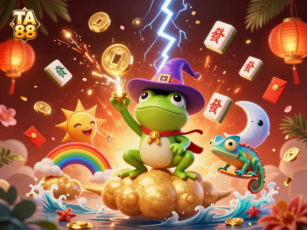 TA 88 captures excitement with a storm of coins and vibrant gaming elements in a rich scene.