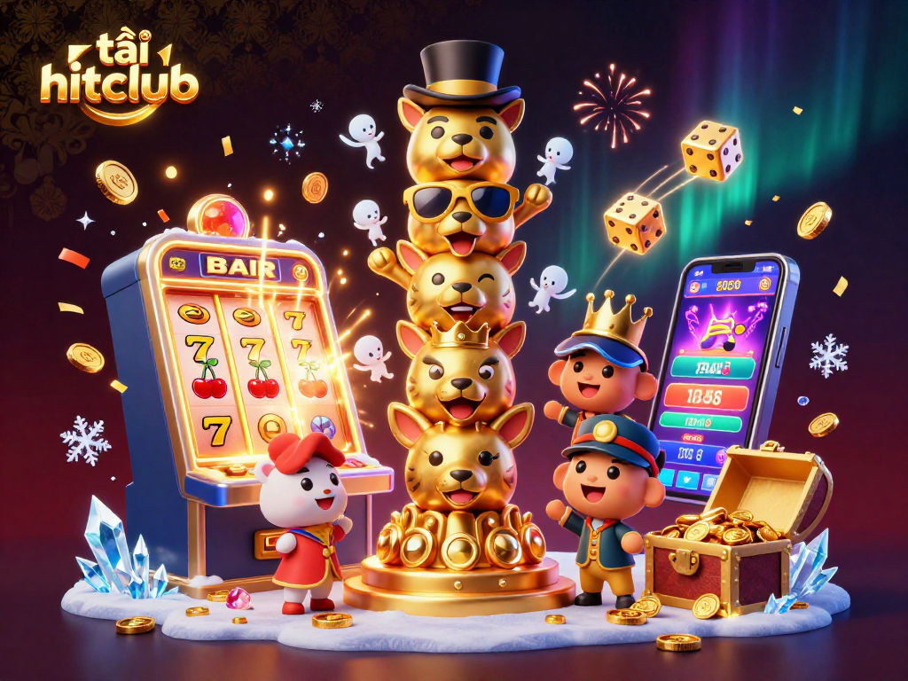 Spin the excitement with tải hitclub in a vivid 3D casino scene bursting with jackpots and dynamic game elements.
