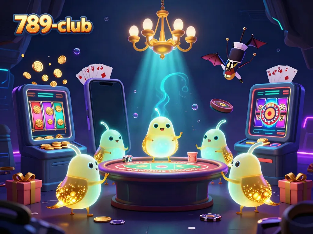 Engage in fun casino gaming at 789-club with vibrant animated glowworms illuminating the scene.