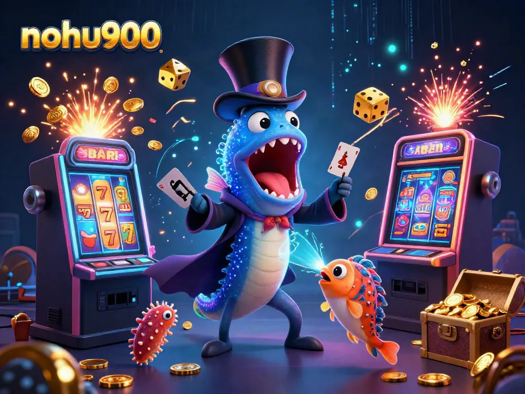 Engage with thrilling casino excitement at nohu900 featuring a bioluminescent eel magician in a vibrant underwater scene.
