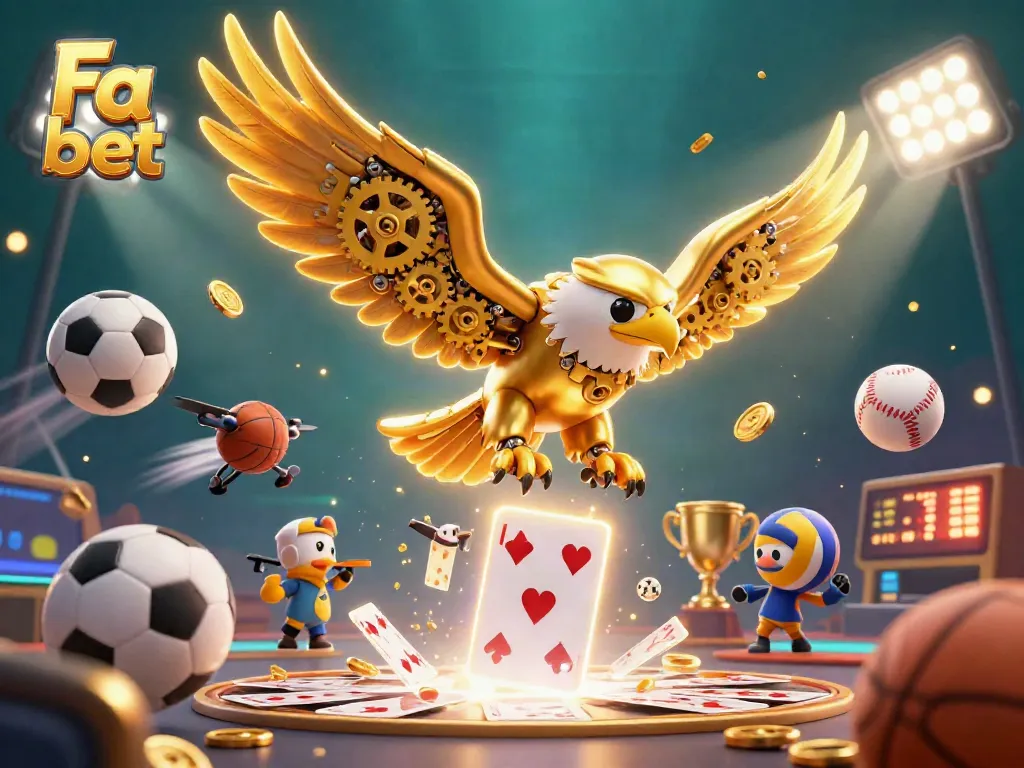 Engage with Fa bet in an exciting 3D scene filled with sports and gaming elements.