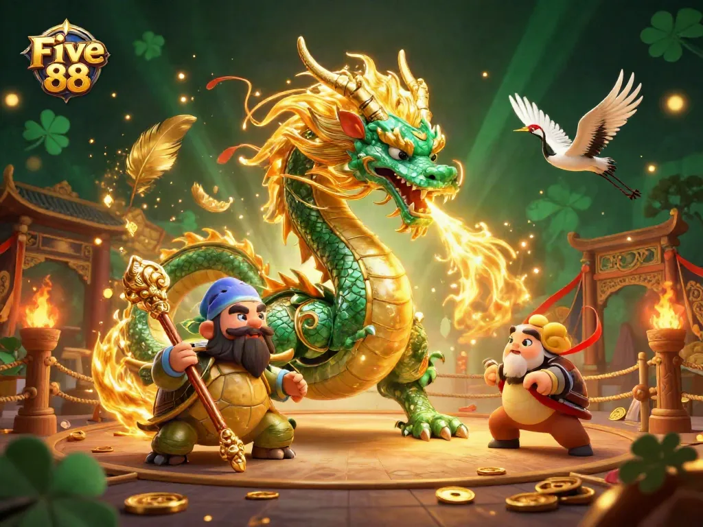 Engage with Five 88 for thrilling casino adventures, featuring a jade dragon and mystical elements.