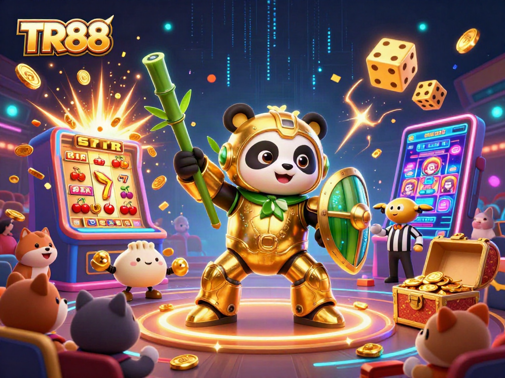 Experience TR88's thrilling casino atmosphere with vibrant, action-packed 3D illustration.