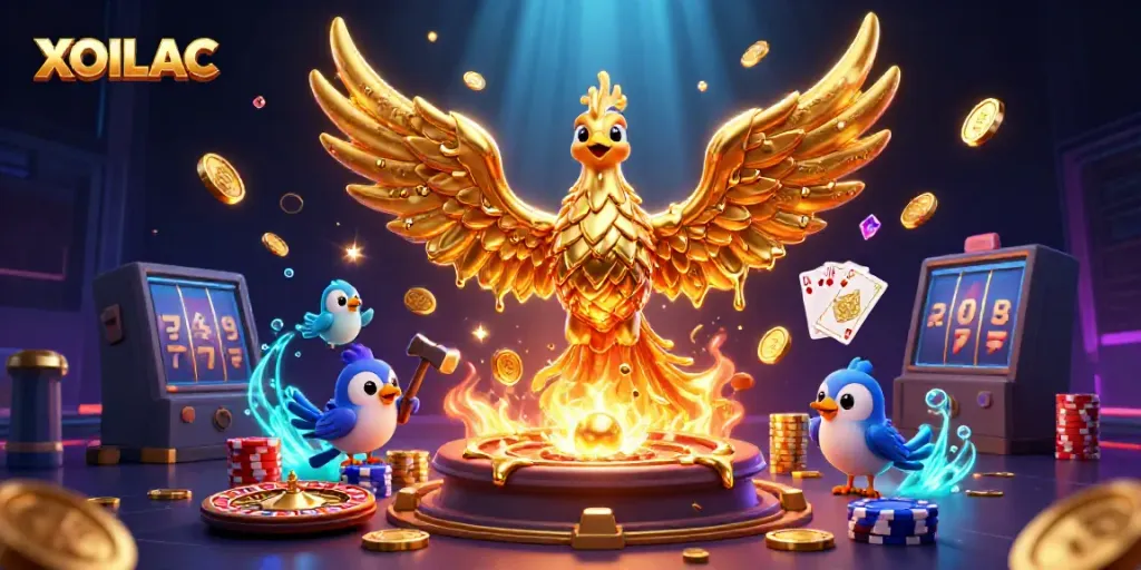 Engage with XOILAC's immersive gaming experience featuring a molten phoenix and dynamic casino elements.