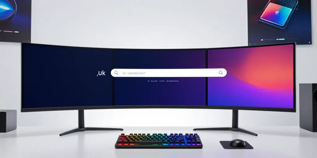 .uk domain search interface on a modern developer's monitor, showcasing digital success strategies.