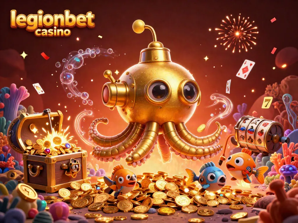 Win big at the legionbet casino with exciting slots and golden treasure in a vibrant 3D scene.