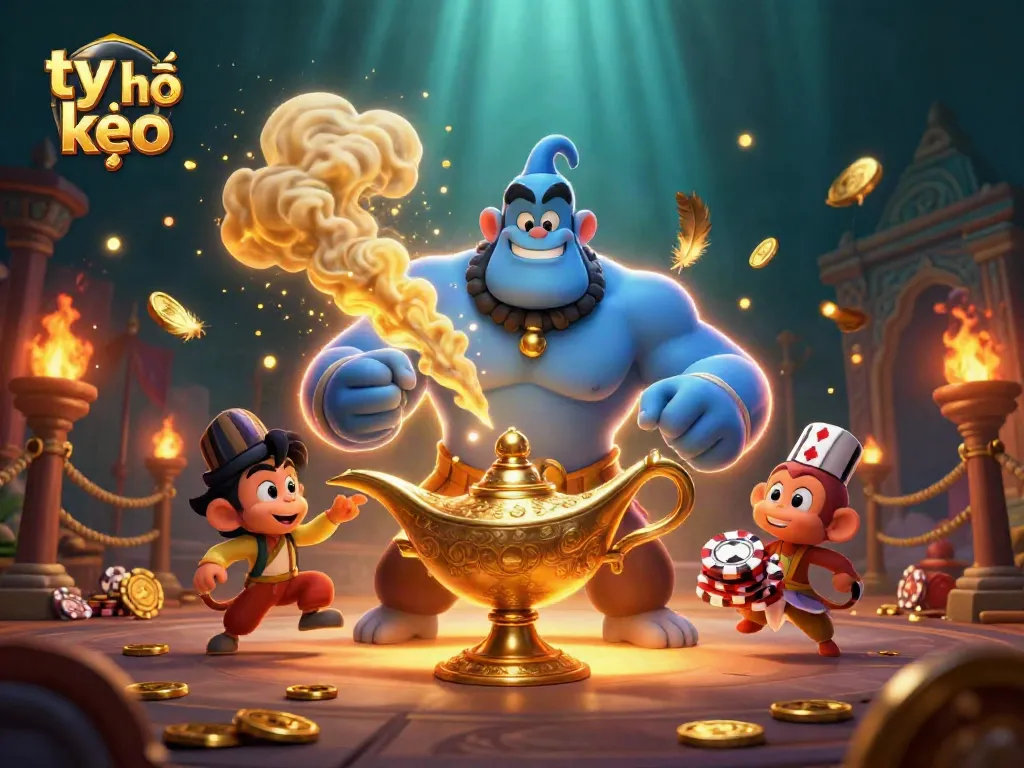 Engage in thrilling tỷ lệ kèo betting with a vibrant scene featuring dynamic characters and casino elements.