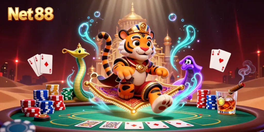 Experience thrilling action with Net 88 as the tiger sultan navigates a vibrant casino world.