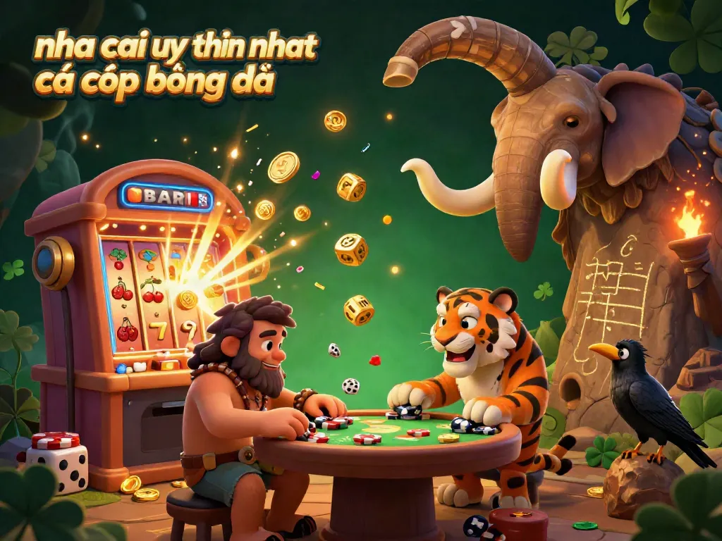 Experience the excitement of "nha cai uy tin nhat cá cược bóng đá" in a colorful prehistoric casino scene bursting with energy and charm.