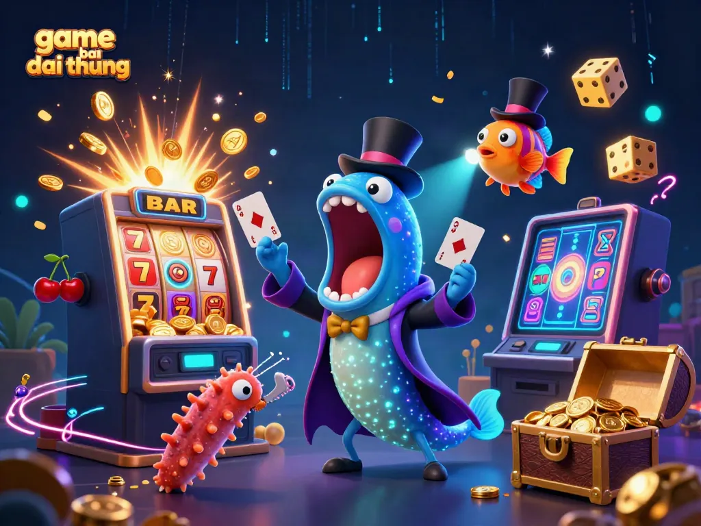 Experience thrilling game bai doi thuong with lively animations of underwater characters and casino elements.