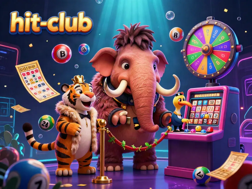 Join the excitement at hit-club, where colorful lottery balls and lucky guests thrive in a vibrant casino scene.