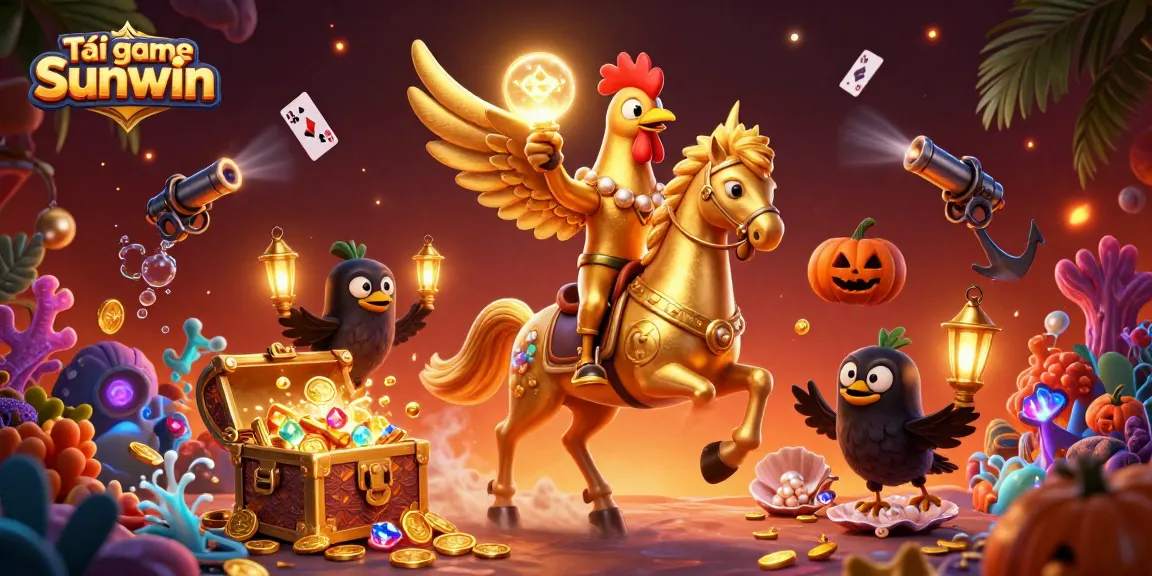 Experience excitement while playing Tải game Sunwin in this vibrant 3D casino illustration featuring dynamic characters and game elements.
