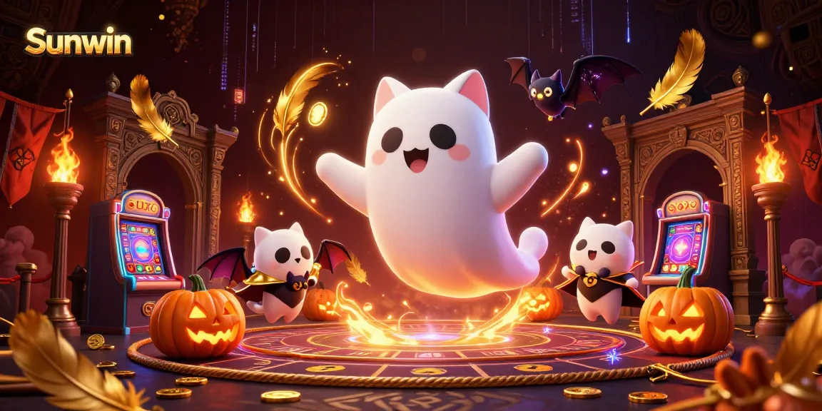 Experience thrilling gameplay at Sunwin with a vibrant ghostly casino scene featuring playful characters.