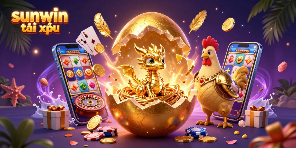 Experience the thrill of sunwin tài xỉu as a golden dragon embodies luck amidst vibrant casino elements.