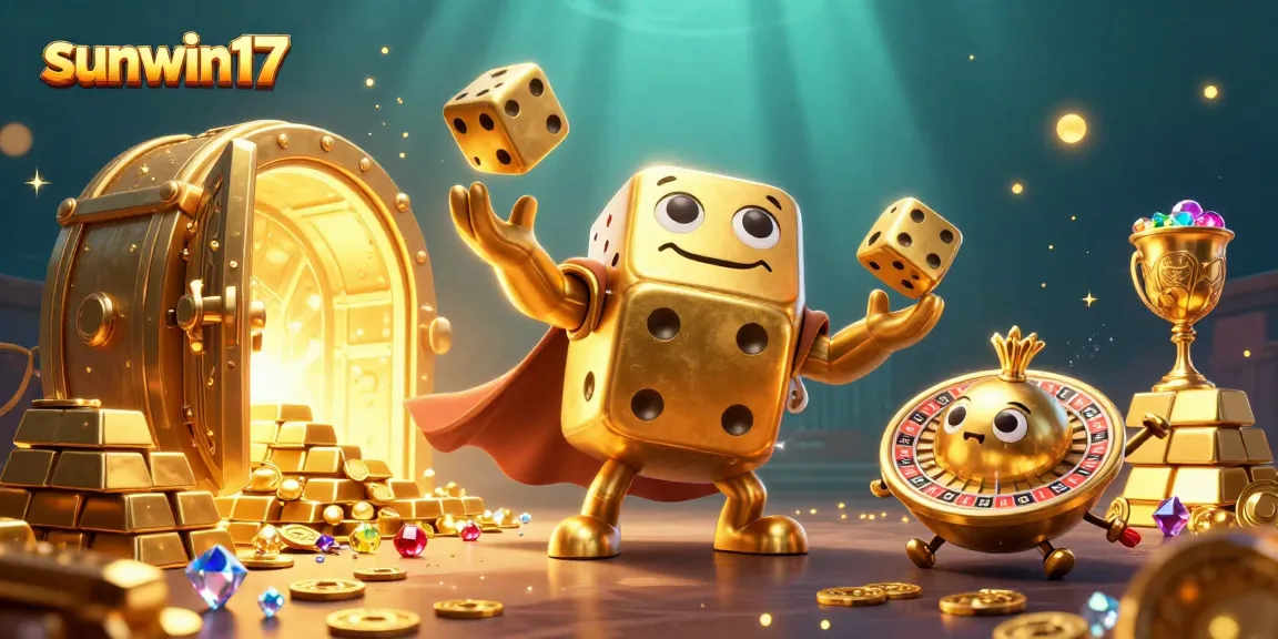 Experience thrilling wins at sunwin17 with vibrant casino-themed characters in a dazzling scene.