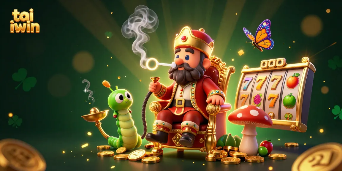 Win big with tai iwin as a massive caterpillar character brings luck with slot game symbols.