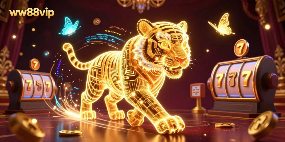 Engage with the exciting world of ww88vip, featuring a golden tiger and vibrant casino elements.