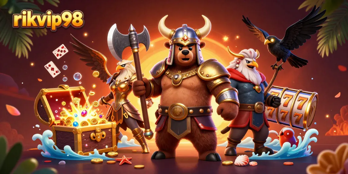 Explore dynamic gaming excitement at rikvip98 with 3D characters and casino elements.