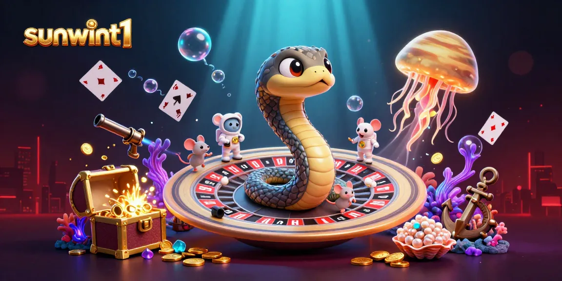 Experience thrilling fun with sunwint1 as cartoon mice gamble on a cosmic roulette wheel amidst vibrant treasures.